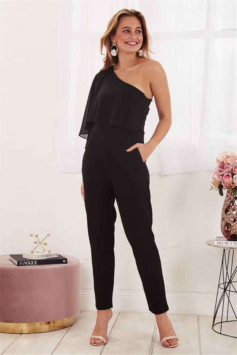 Женский драпированный Облегающий комбинезон на одно плечо элегантный боди топ