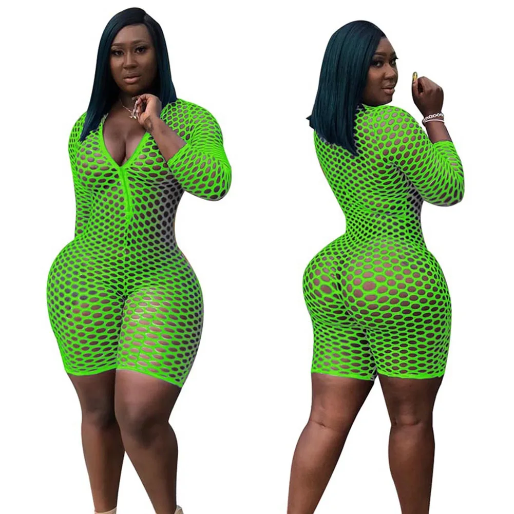 New Hot Ladies Jumpsuits Hollow See-through Slim Fit Deep V-collar Costume for Party Dancer YAA99 | Женская одежда