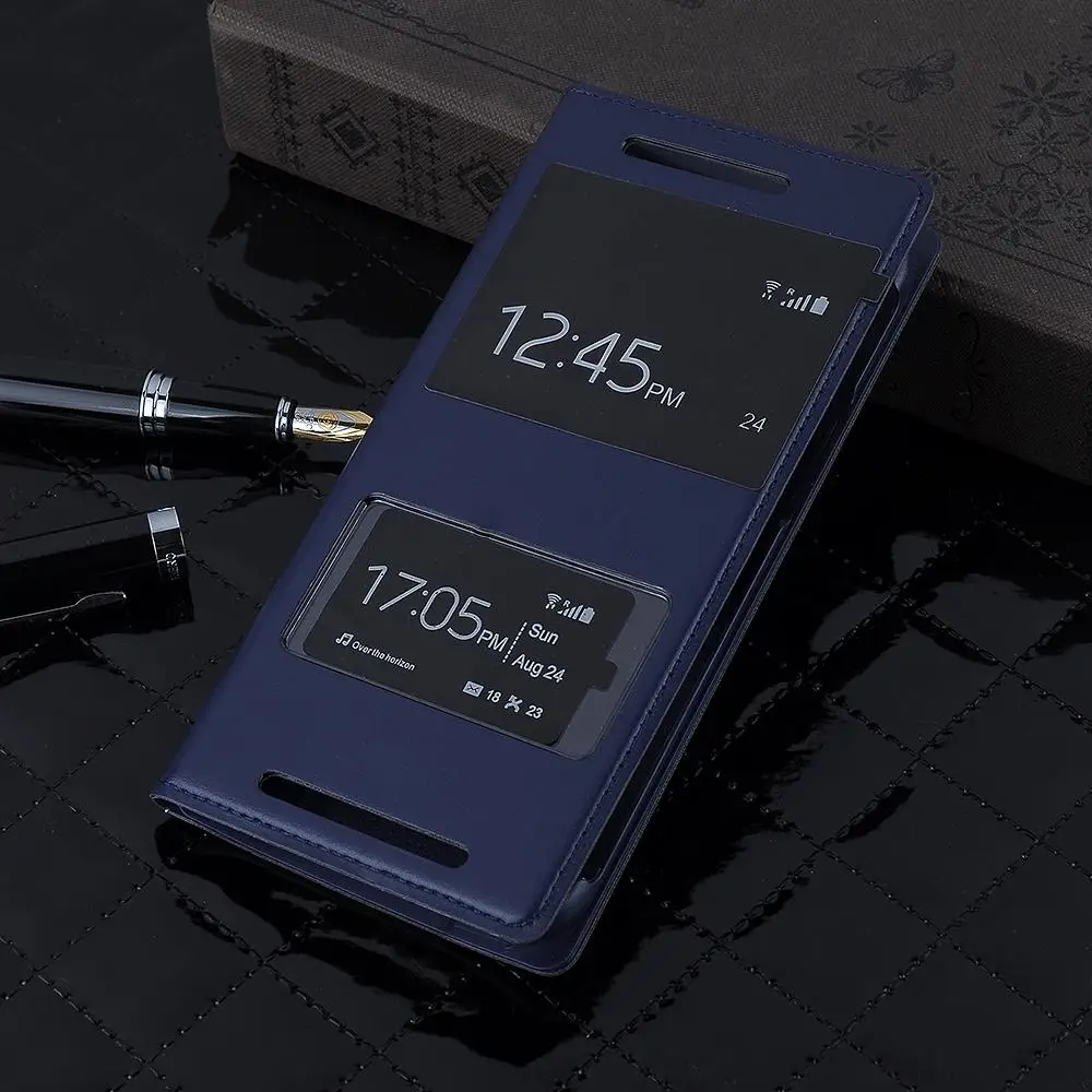 Новый роскошный флип чехол из искусственной кожи с двумя окнами для HTC One M8