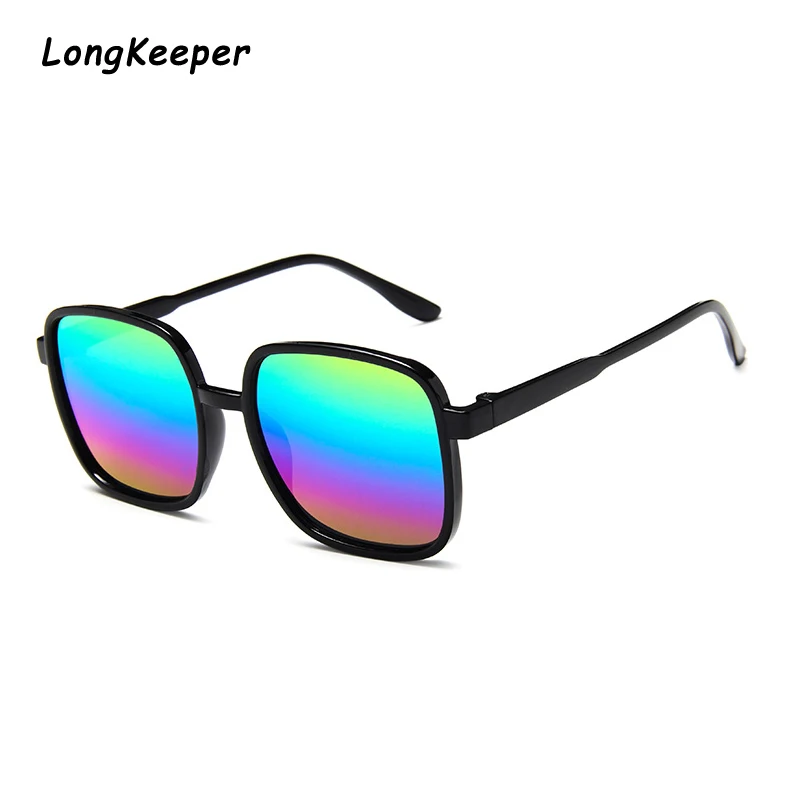 Детские солнцезащитные очки для девочек, детские солнцезащитные очки для мальчиков, Детские солнечные очки с плоским верхом, детские яркие квадратные, большая рамка для очков, UV400 Gafas - Цвет линз: Black Colorful