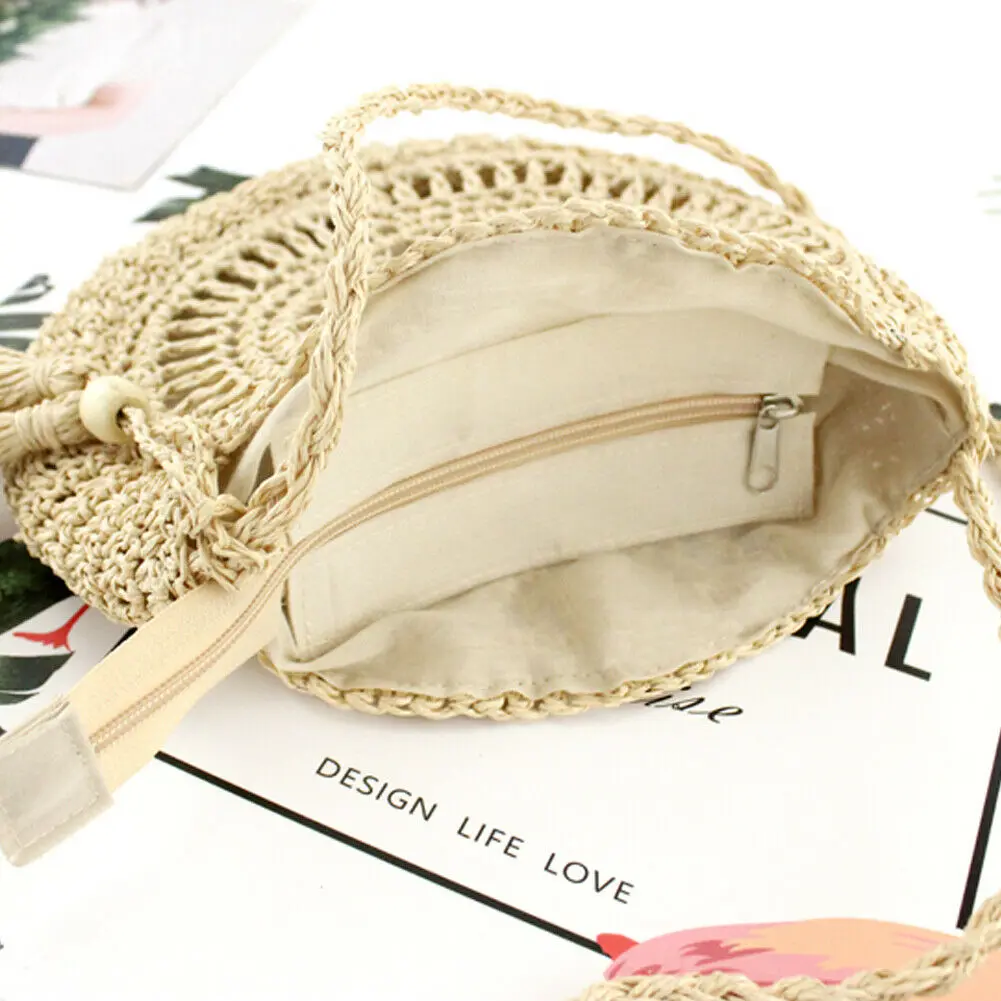 Соломенная Сумка из ротанга Круглый мессенджер с кисточками сумочка на плечо