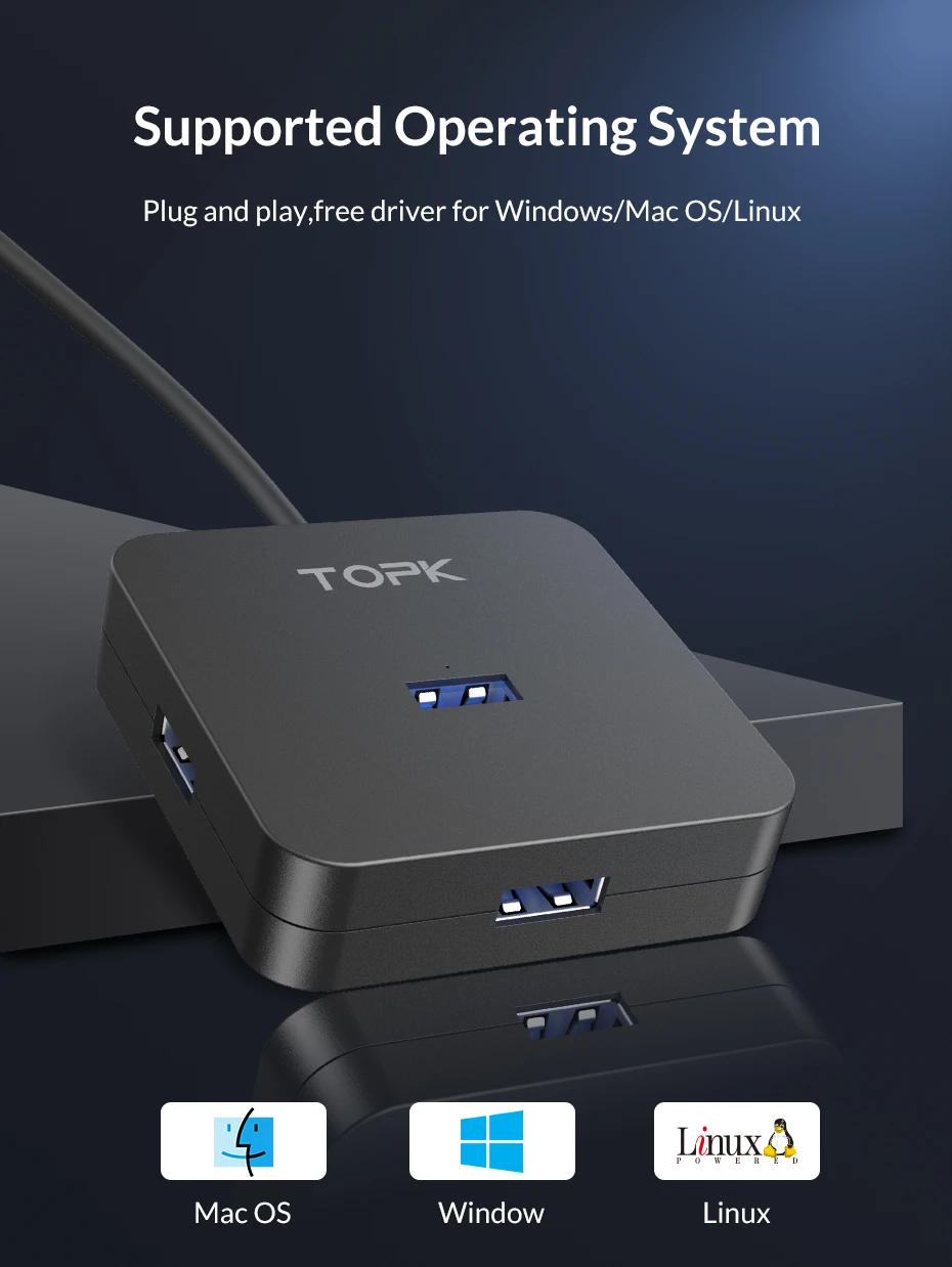 TOPK USB 3,0 HUB 4 Порты и разъёмы нескольких USB 3,0 высокоскоростной разветвитель 200 МБ/с.& Micro Зарядка через usb для школы, больницы для MacBook samsung huawei