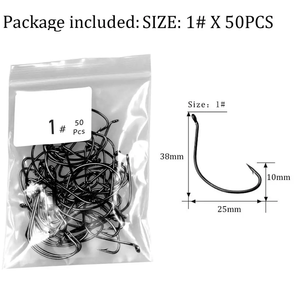 50 piece size 1 50 шт. офсетные рыболовные Крючки#6#4#2#1#1/0#2/0#3/0 Wacky Rig Drop Shot Rig кривошипный крючок под червя Walleye снасти для ловли окуня - Цвет: 50 piece size 1