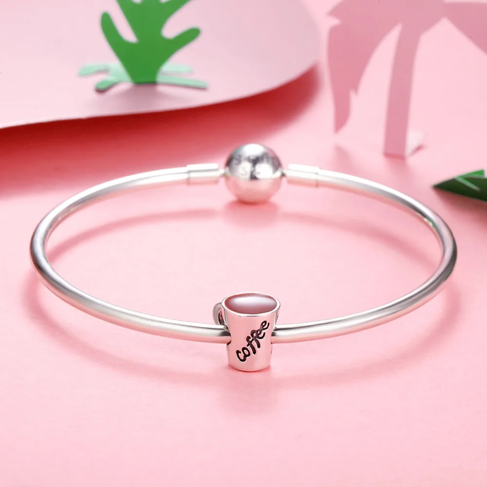 Kpop серебро 925 пробы чашка кофе очарование подходит европейский браслет