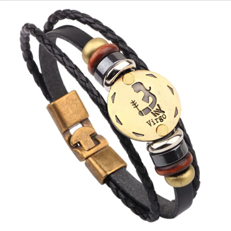Винтажные кожаные браслеты с 12 созвездиями мужские ювелирные изделия брендовые