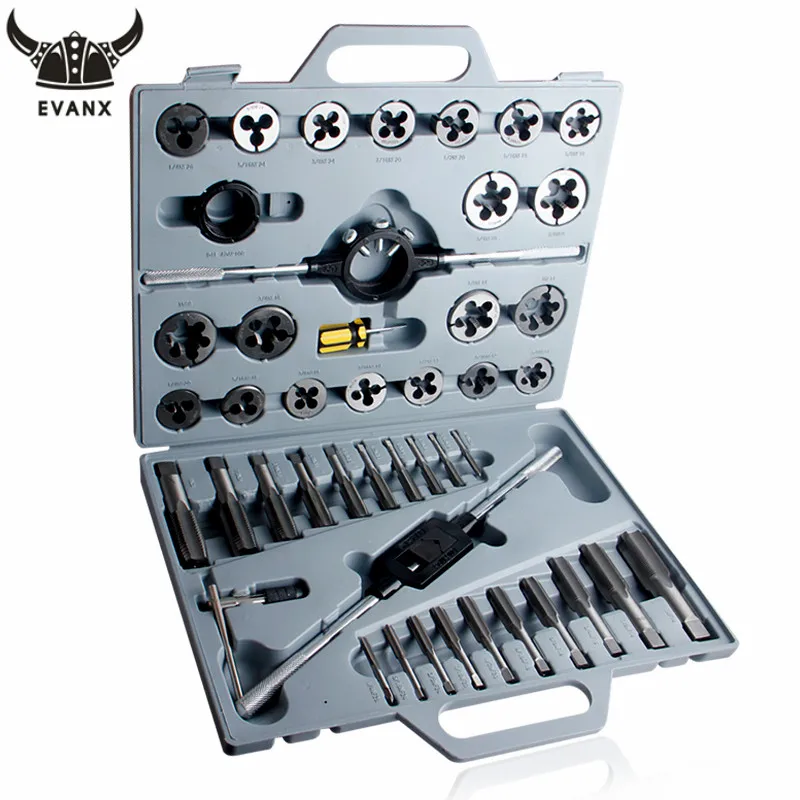 

EVANX 45pcs 1/4"-1" Tap and Die Set Inch Hand Screw Taps Alloy Steel Thread Cutting Tool With Case
