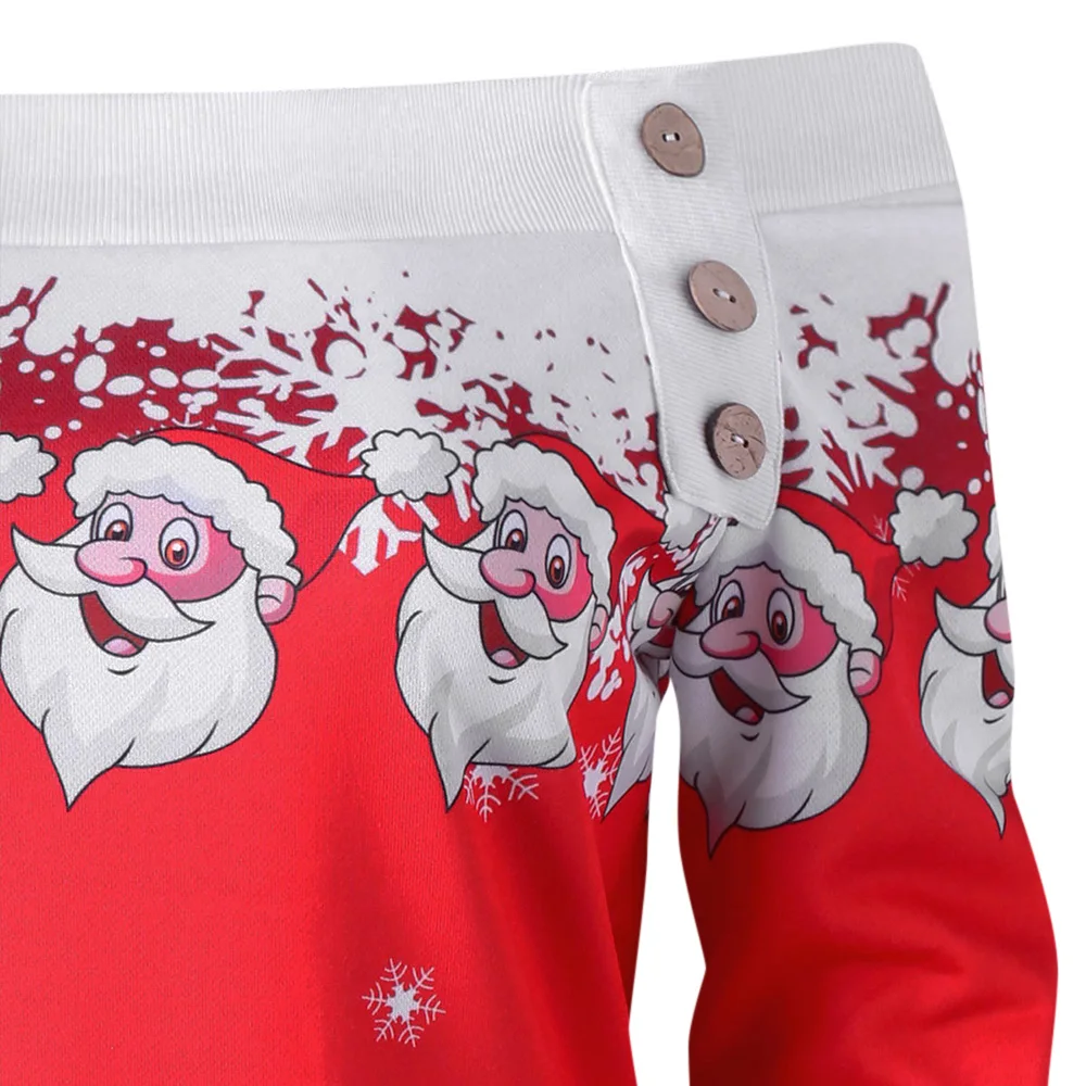 Wipalo Hotsale T Shirts Santa Claus Snowflake Skew Neck Pullover Christmas Shirt Jumper Outerwear Autumn Women Button Tops|button top|christmas t