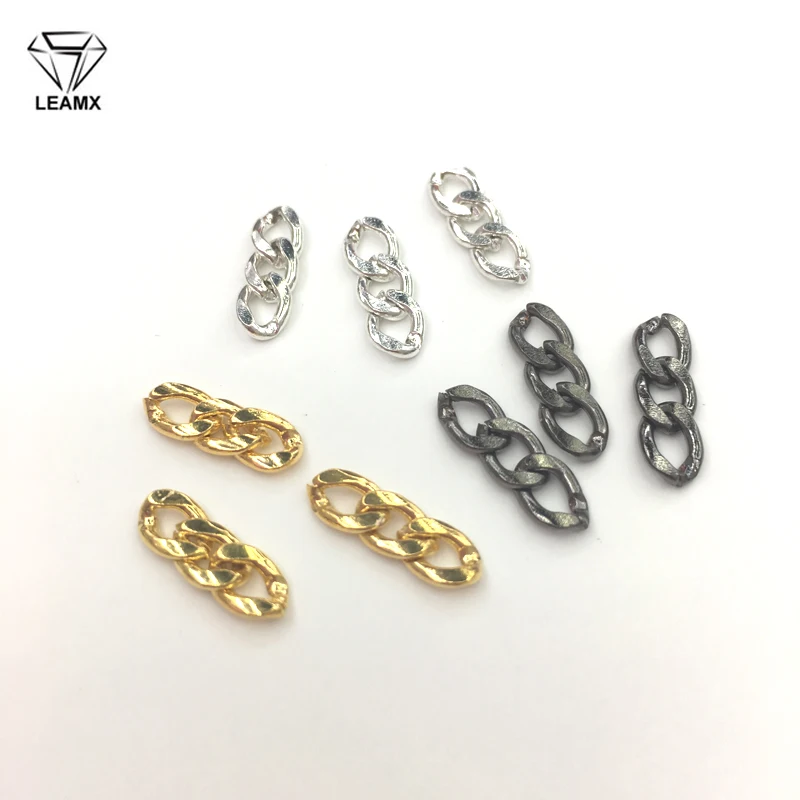 

LEAMX Chain Nails Art Decorations 3D Nail DIY Manicure Gold Silver Black Mix Colors 2 Knots Chain Alloy Nail Charms Supply L415