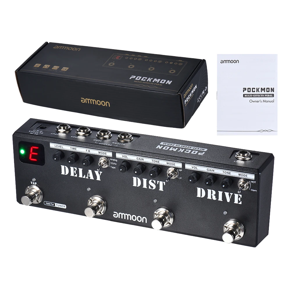 Ammoon POCKMON мульти эффекты полоски на педали с тюнер задержки искажения Overdrive FX петли