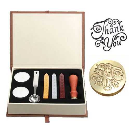 1set thank you 6 поздравительных узоров ретро уплотнения воска Набор DIY бумажный конверт украшения нежный Cuprum штампы деревянной ручкой для свадебных приглашений - Цвет: 1set thank you