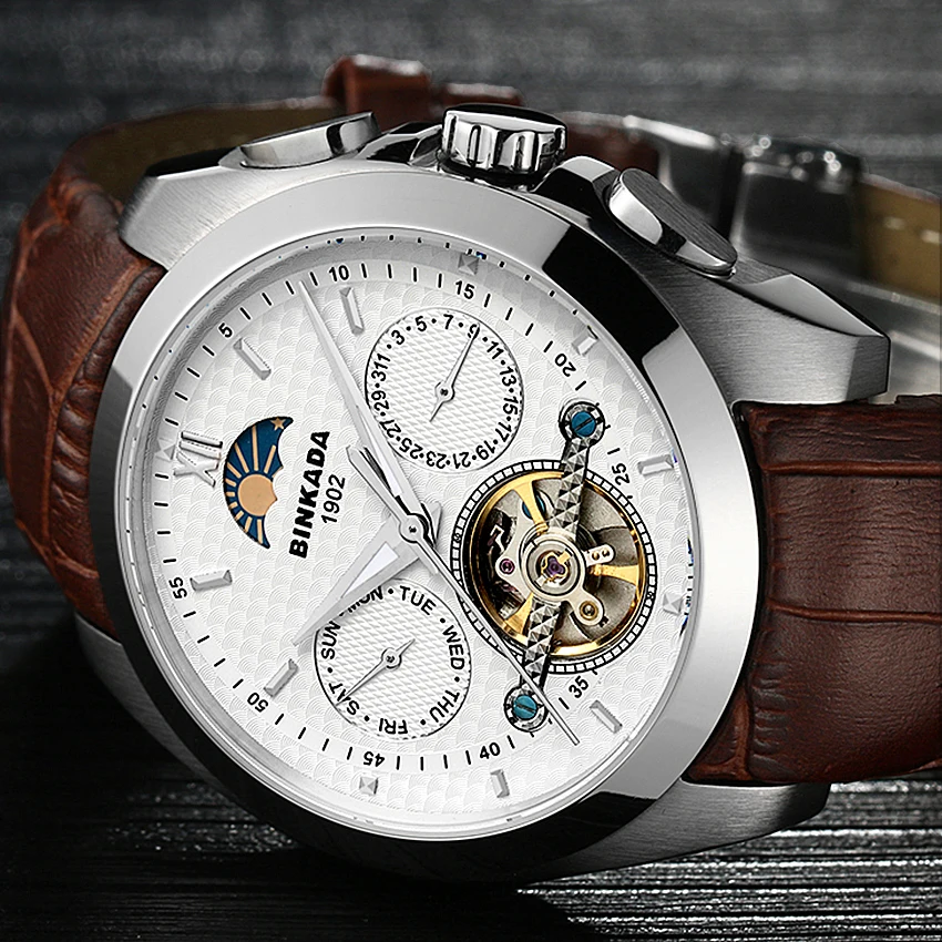 Большие размеры деловые механические часы мужские s Skeleton Tourbillon автоматические
