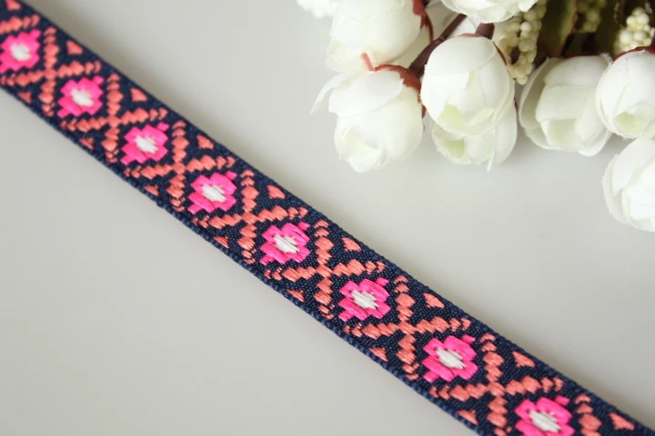 10 ярдов/Лот ширина 2 см тканая жаккардовая лента с розовым геометрическим