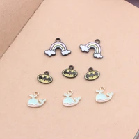 10pcslot new diy jewelry accessories golden tone drop oil alloy charms small hanging accessories rainbow bat whale enamel charm