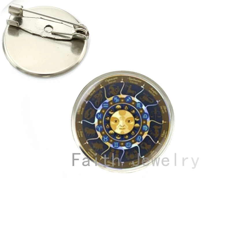 Модная брошь с солнцем и лунная значок зодиака 12 знаков Броши астрологический