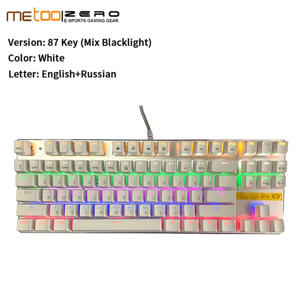 87 White English RU METOO ZERO русская английская испанская 6 цветов подсветка игровая клавиатура Teclado Gamer плавающая - Цвет: 87 White English RU