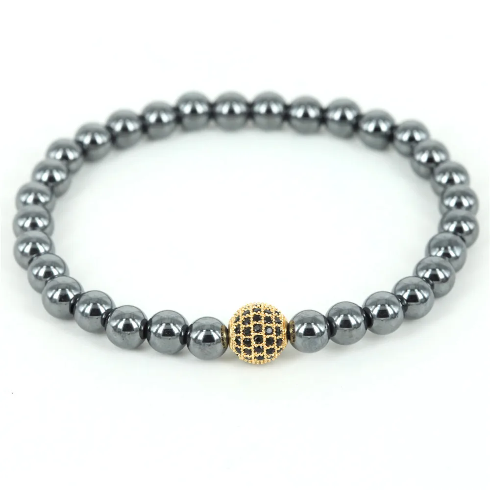 Новинка 2016 распродажа 6 мм гематитовый браслет золотого цвета латунный микро