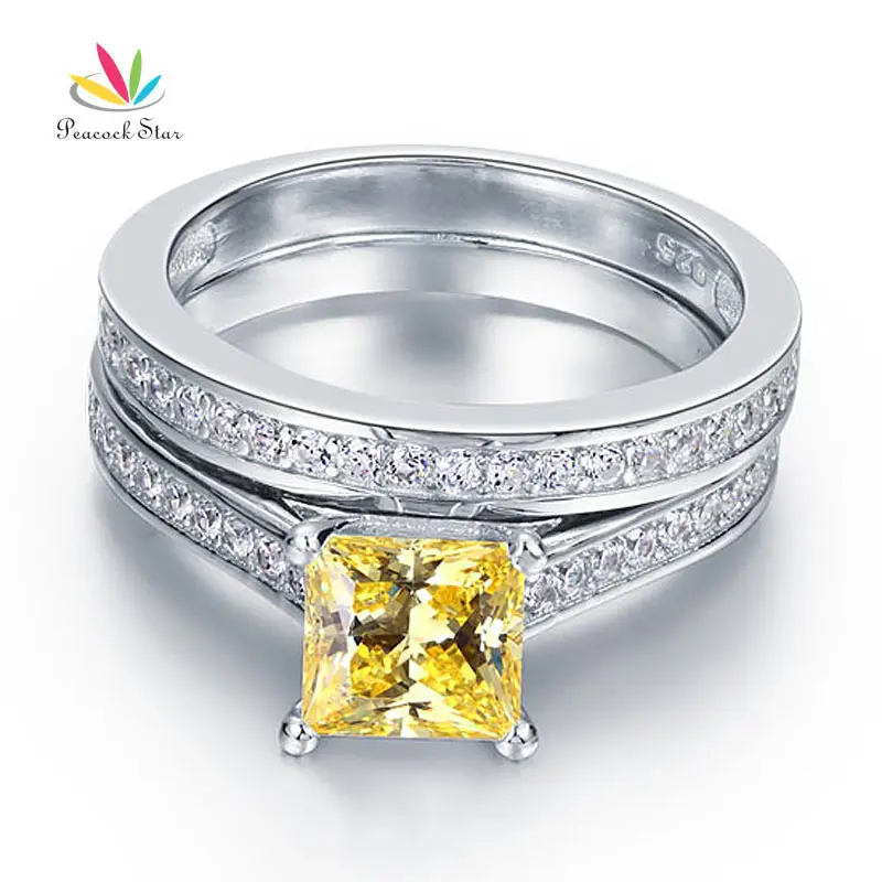 Комплект из кольца и серебра 925 пробы|ring set|wedding ring setprincess cut |