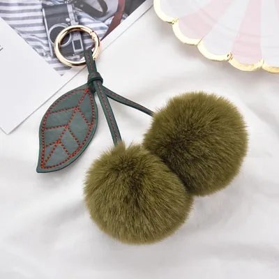 army green Модный кроличий мех Вишневый помпон пушистый меховой шар брелок для женщин для автомобиля или сумки брелок ювелирные изделия 038WA - Цвет: army green