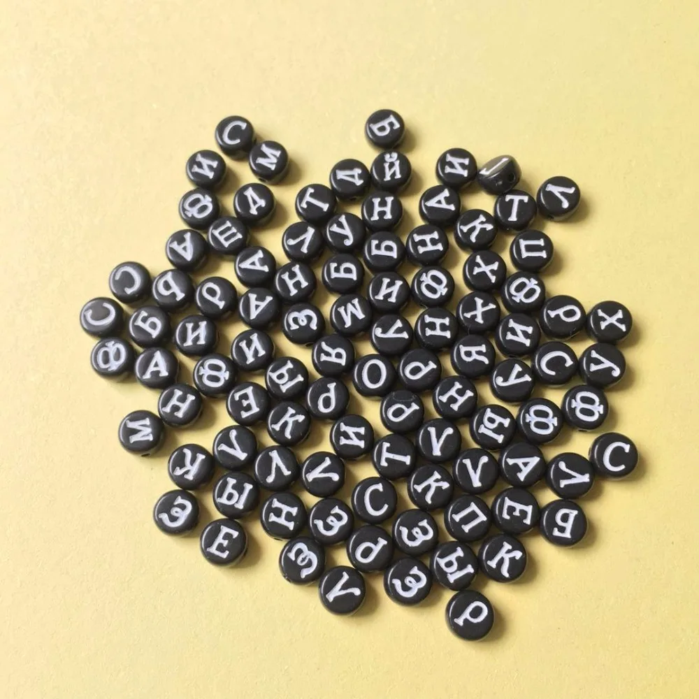 

Wholesale 3400pcs 4*7MM Black With White Color Russian Character Beads DIY Jewelry Findings Plastic Acrylic Alphabet Letter Bead