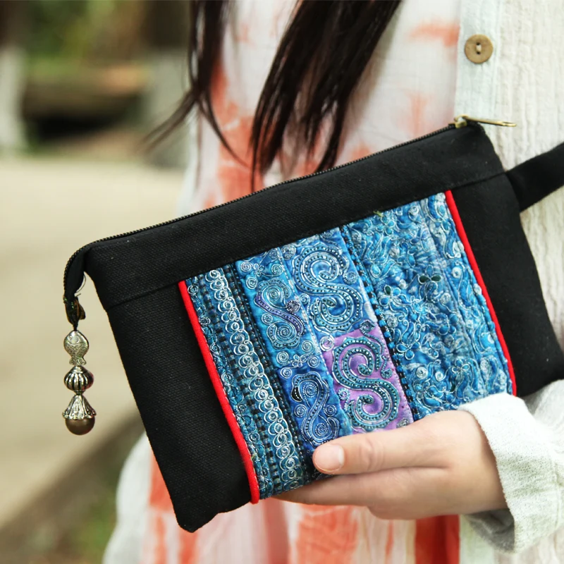 High quality brand embroidered bags Old embroidered canvas wallets Pure handmade Day Clutches