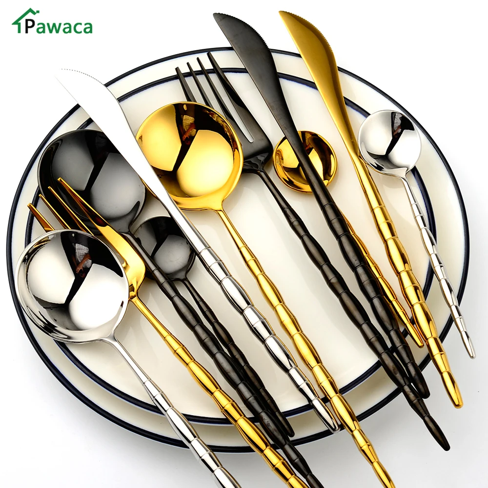 4 шт./компл. набор столовых приборов из нержавеющей стали в форме бамбука посуды