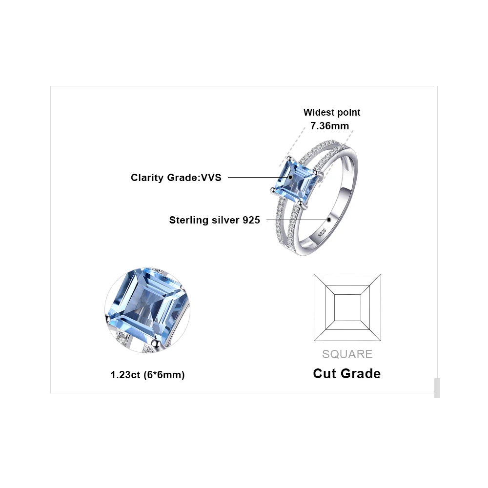 JewelryPalace 1.4ct Принцесса Cut Голубой Топаз Обручальное Юбилейные Кольца Для Женщин