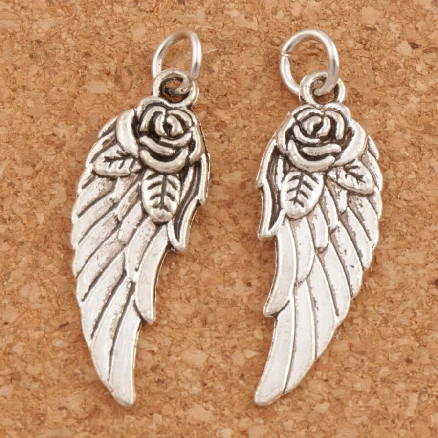 

Angel Wing With Rose Spacer Charm Beads 30.3x10.7mm 20pcs Zinc Alloy Pendants Handmade Jewelry T1625