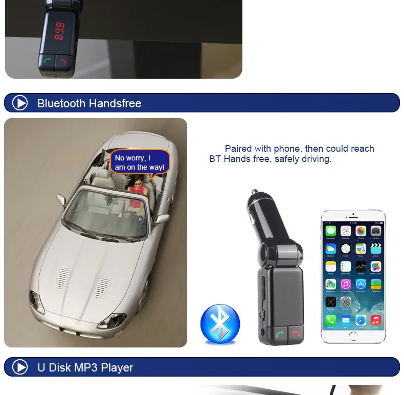 ЖК-дисплей Дисплей dual Car Зарядное устройство MP3 аудио плеер Bluetooth fm-передатчик