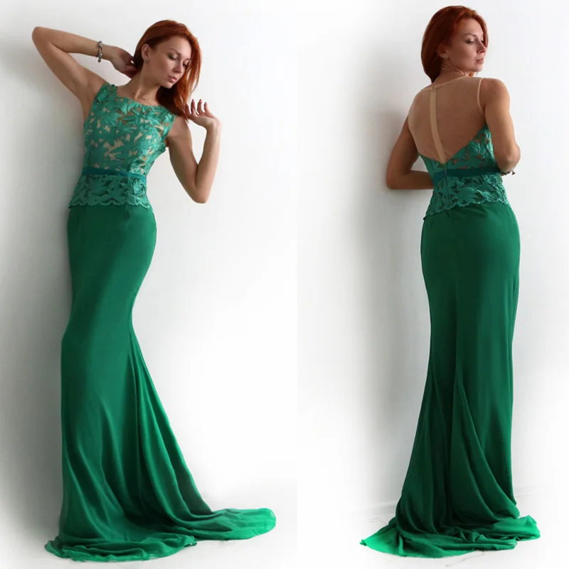 

Dressv dark green long evening dress cheap scoop neck embroidery sleeveless wedding party formal dress mermaid evening dresses