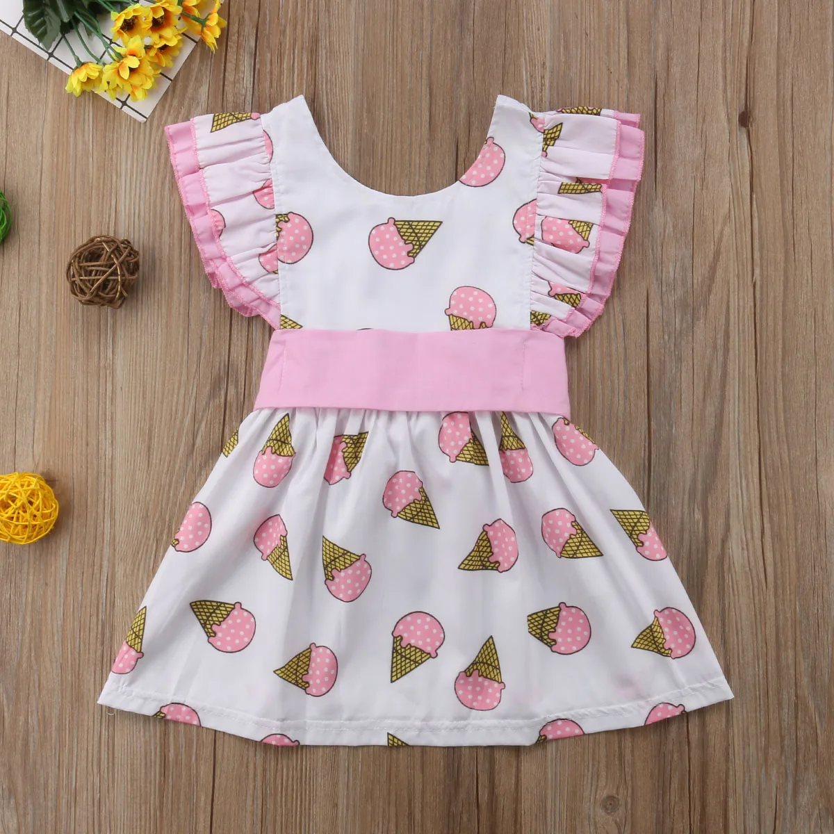 Ice Cream Kids Baby Girls Clothing Party Sleeveless Dress Casual Cute Mini Clothes Dresses Girl 1-6T | Детская одежда и обувь