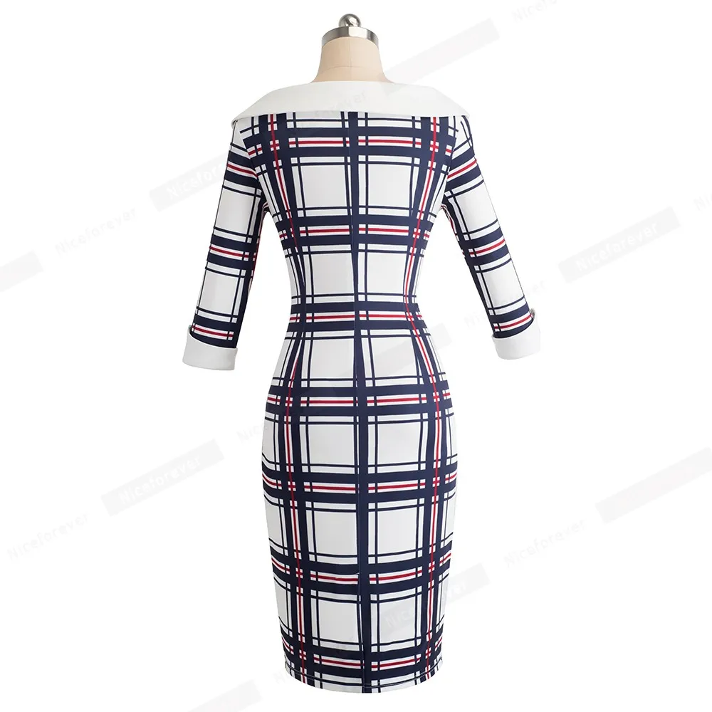 Классический плед Bodycon тонкий карандаш осеннее платье Повседневное работы