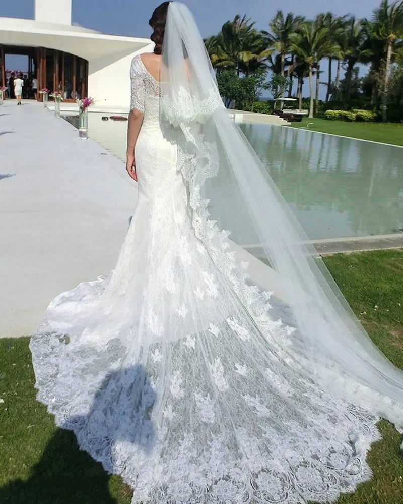 Роскошные Кружева Русалка Свадебное Платье 2017 Половина Рукава Scoop Vestido Де Noiva На