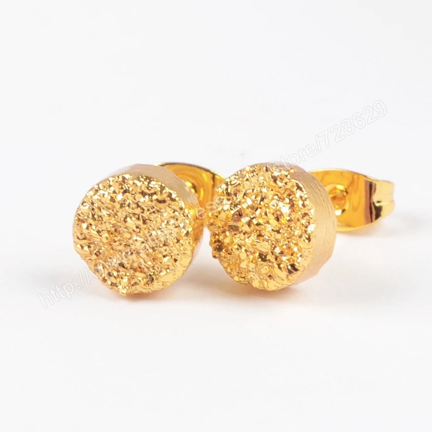 Круглые серьги гвоздики BOROSA G0889 из титана с натуральным кристаллом 5 цветов