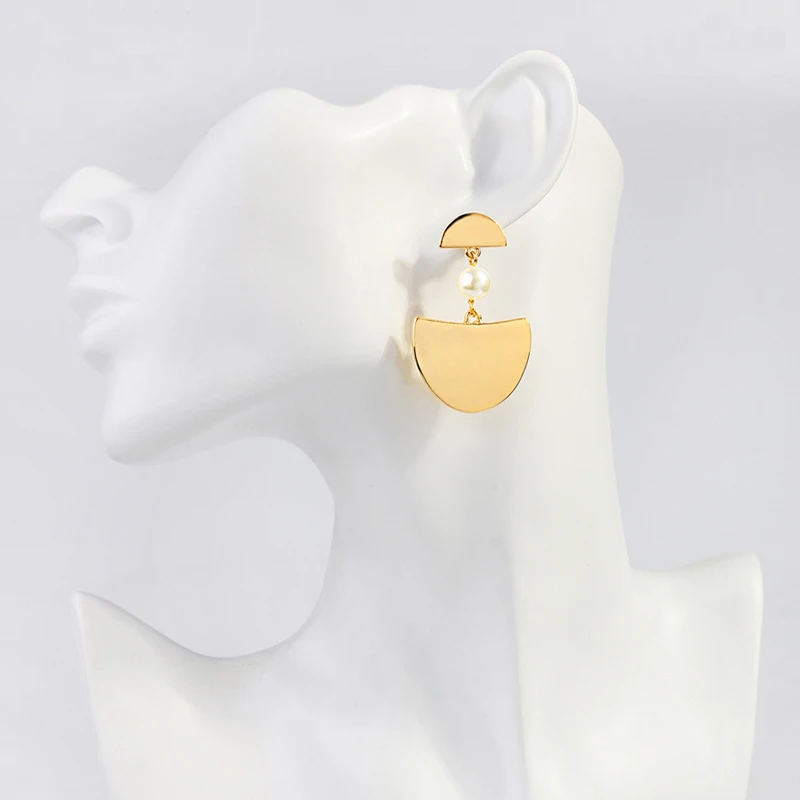 European And American Creative Semi-Circle Gold Color Earrings Women's Clothing Accessories Temperament Imitation Pearl Drop Ear |