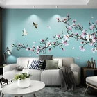 Настенная 3D Бумага в китайском стиле, цветы магнолии, птицы, фото, настенная бумага для учебы в гостиной, самоклеящаяся Водонепроницаемая Настенная Наклейка