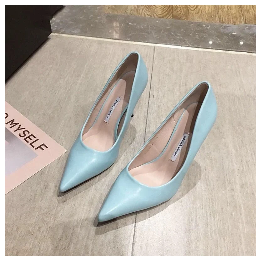 L.blue DONLEE QUEEN Female Women Pumps Sexy High Thin Heel Pointed Toe Shallow Shoes For Party Wedding Shoe Lady Pumps zapatos de mujer - Цвет: L.blue