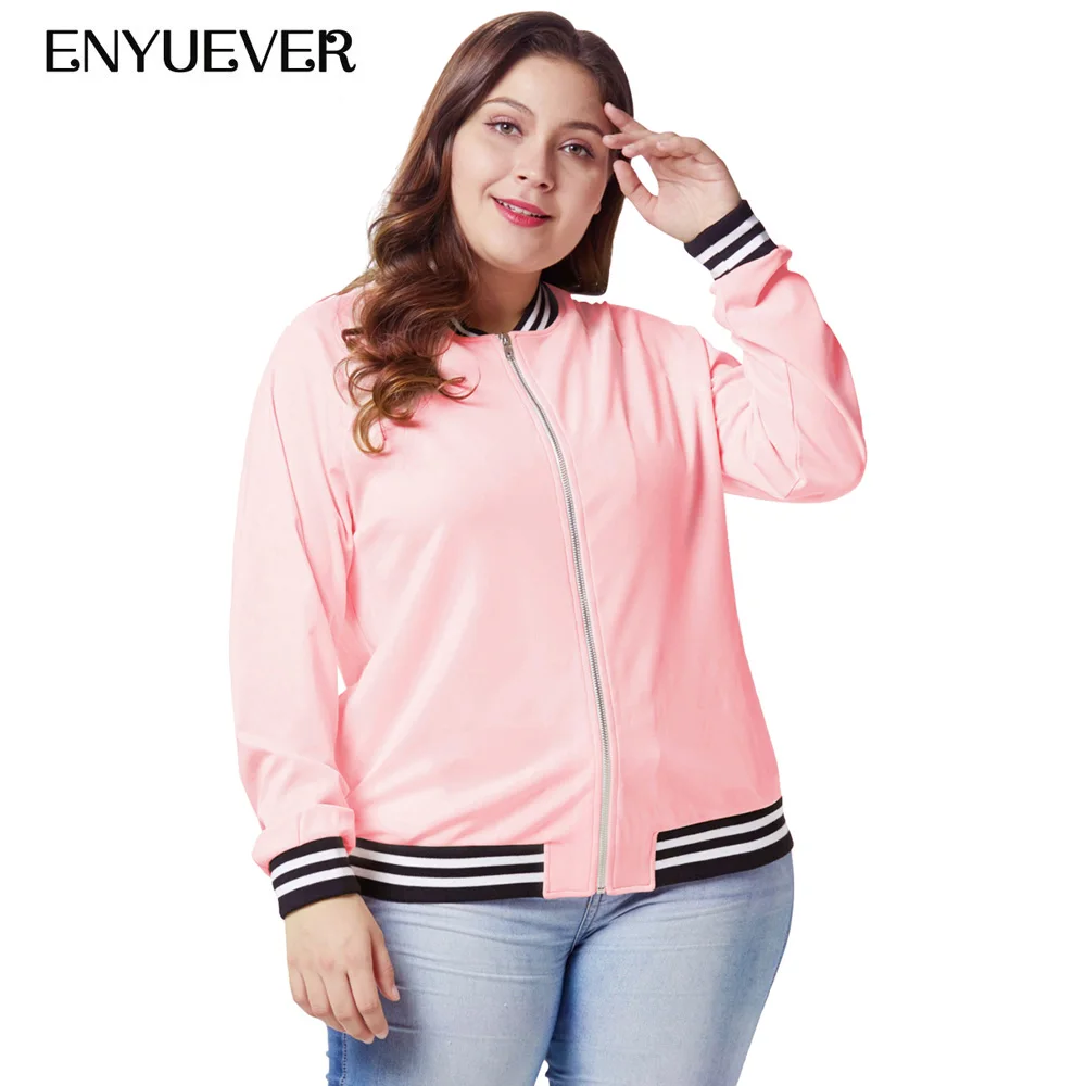 Enyuever плюс размерные куртки для женщин 4XL повседневные Длинные рукава Veste Бейсбол