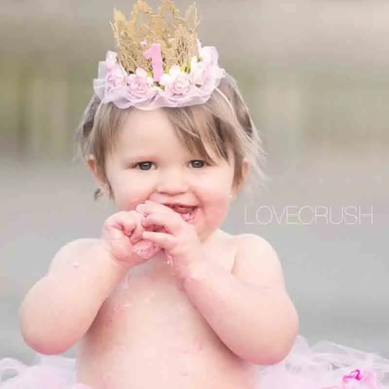 Erapinky Newborn Baby Girls Boys Lace Flower Tiaras Headband 1st Birthday Hair Accessories Photography Prop Band Crown |