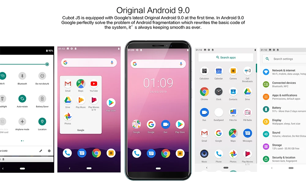 Cubot J5 5," 18:9 Смартфон Android 9,0 MT6580 четырехъядерный 2 Гб ОЗУ 16 Гб ПЗУ 2800 мАч 3G Dual Sim мобильный телефон