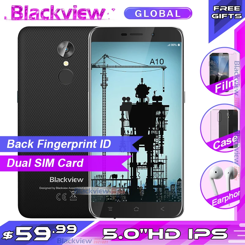 Мобильный телефон Blackview A10 Unibody 5 0 дюйма HD 2 ГБ + 16 Android 7 четырёхъядерный Мп задняя