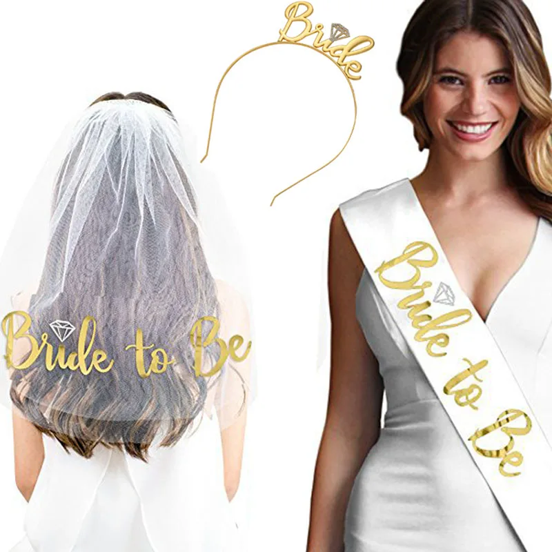 3 шт. цвета: золотистый с надписью &quotBride To Be&quot пояс вуаль тиара Набор короной для