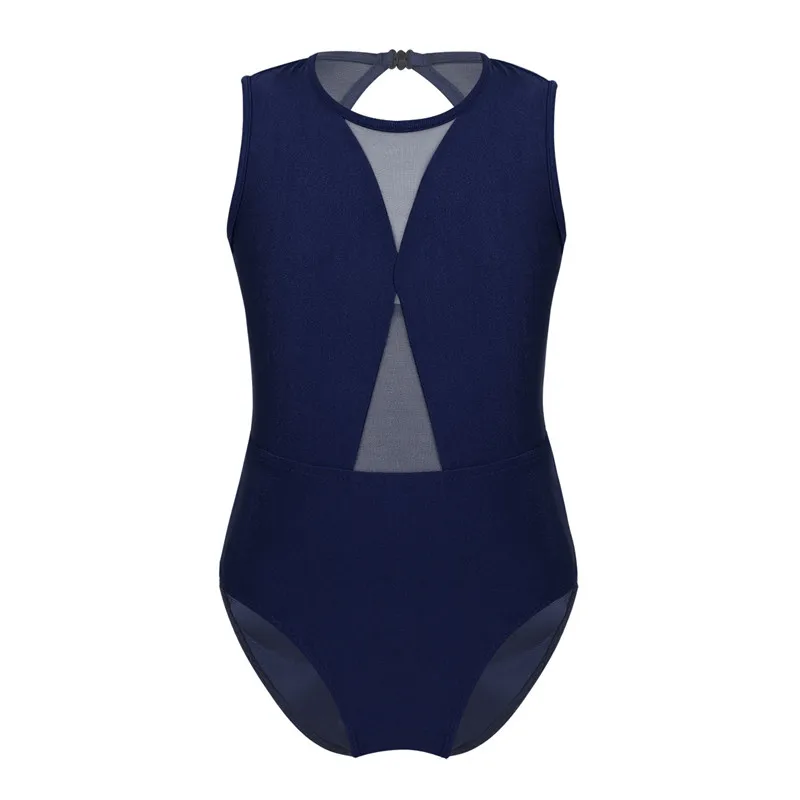 Navy Blue Детское балетное платье для девочек, гимнастическое трико, спортивный костюм, гимнастический купальник для танцев, сетчатый балетный костюм - Цвет: Navy Blue