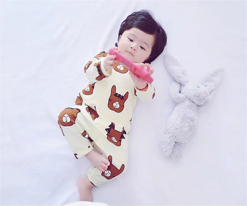 Хлопковый комбинезон для маленьких мальчиков 0-3 лет, комбинезон для девочек, комбинезон с длинными рукавами для младенцев, альпака, принт с животными, новая осенняя одежда для малышей