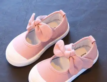 SZ141Pink Bekamille/весенне-Осенняя детская повседневная парусиновая обувь; детская обувь на плоской подошве с милым бантом; однотонные кроссовки принцессы для девочек - Цвет: SZ141Pink