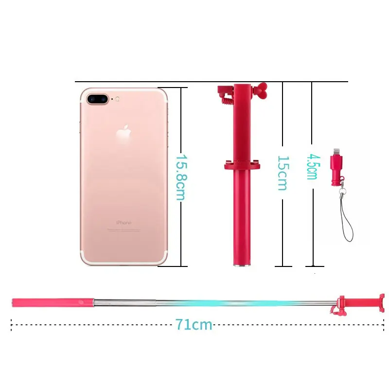 Проводная селфи палка монопод для iphone X 8 7 6 plus 5 5s фотография выдвижная молнии
