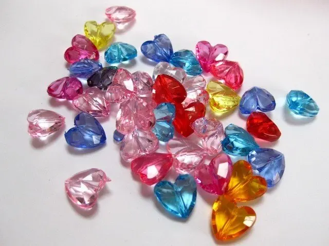 

100 Mixed Color Transparent Acrylic Faceted Heart Charm Beads 12X12mm