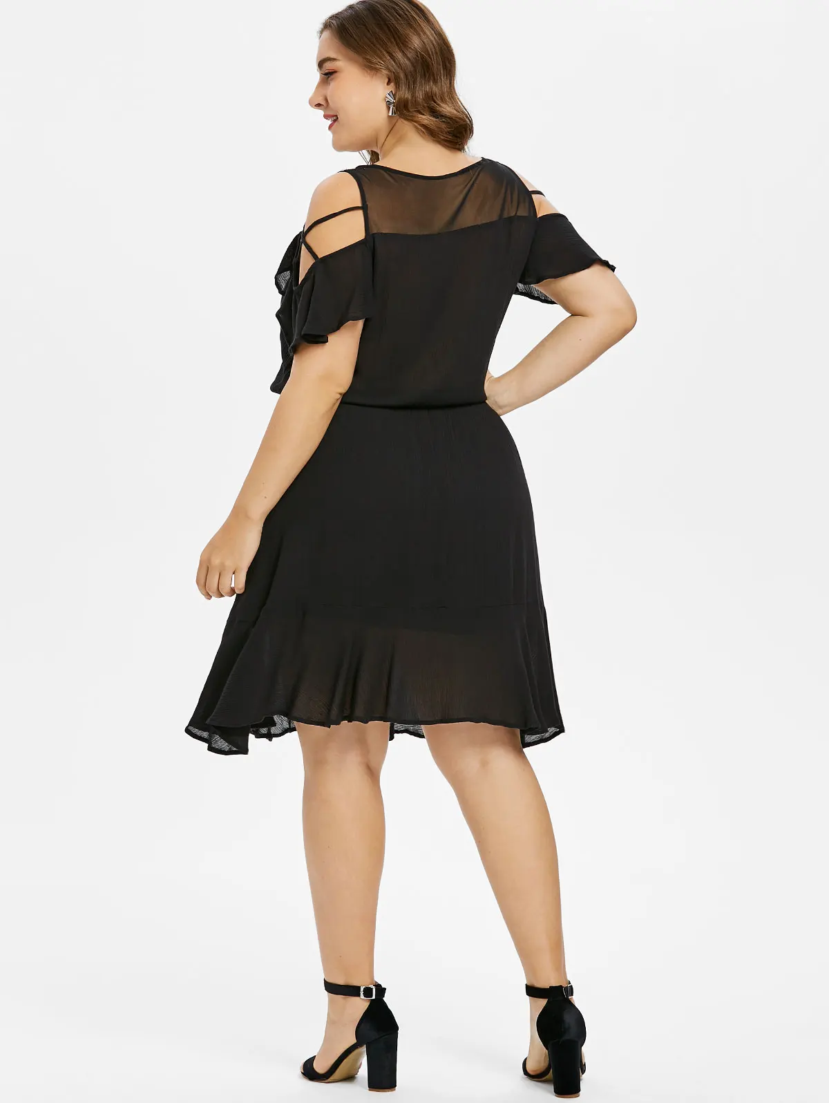 Wipalo Plus Size 5XL Guipure Trim Cold Shoulder Ruffle Dress Women Summer O Neck Short Sleeves Lace A Line Casual Vestidos|Женские