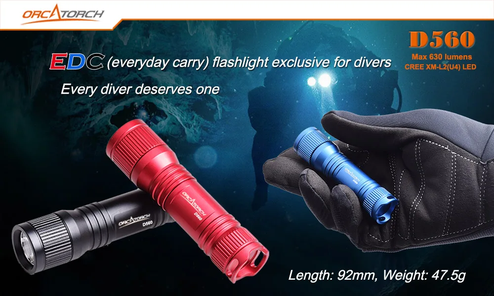 ORCA фонарь D560 EDC Diver Flash светильник высокой мощности Светодиодный фонарь светильник для дайвинга 630LM водонепроницаемый резервный фонарь 150 м подводный дайвинг светильник
