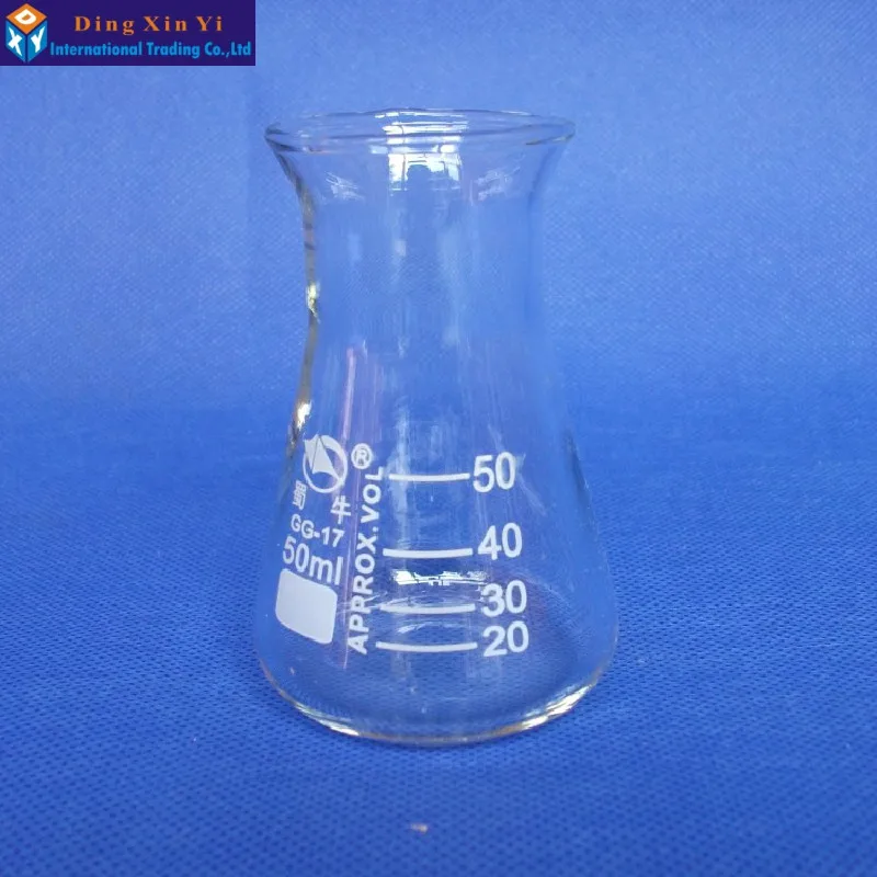 Стеклянная коническая фляжка Erlenmeyer 50 мл треугольная фляга для лабораторного