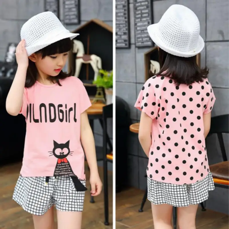 3 4 5 6 7 8 9 10 10 11 12 13 14 Years Children Clothing Set 2020 Summer Casual Cotton Girls Clothes T-shirt Shorts Kids Suits